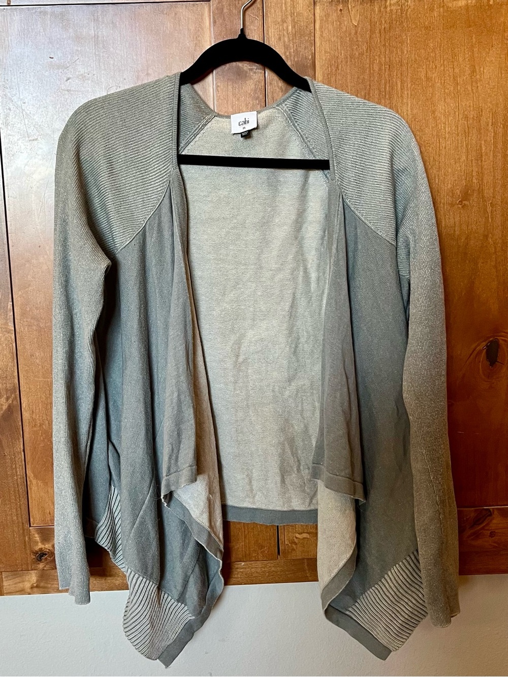 CAbi Open Waterfall Cardigan Asymmetrical w/ Pocket Sage Green Sz M
